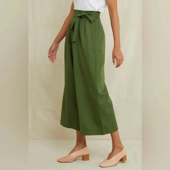 Amour Vert Frankie Cropped Wide Leg Cotton Linen Pants in Terracotta - Picture 10 of 12